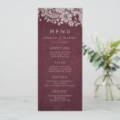 Bogundy elegant lace rustige trouwmenu menu (Staand voorkant)