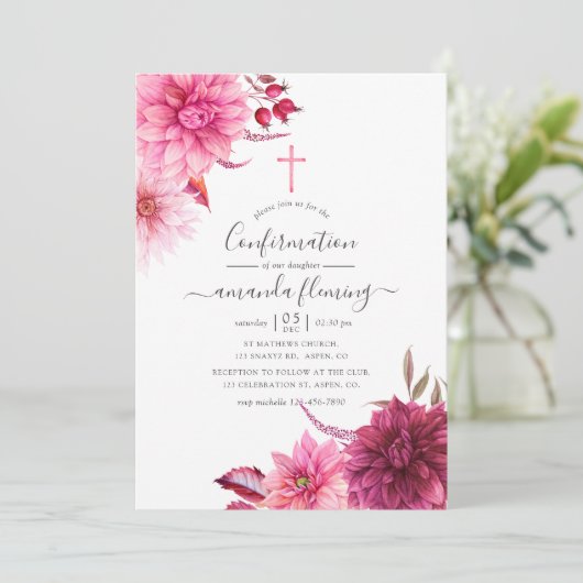 Bogundy en Blush Autumn Herfst Floral bevestiging Kaart (Staand voorkant)