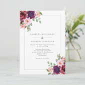 Bogundy en Blush Floral Border Wedding Kaart (Staand voorkant)