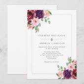 Bogundy en Blush Floral Border Wedding Kaart (Voorkant / Achterkant)