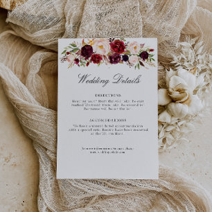 bogundy en blush floral bruiloft informatiekaartje