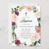 Bogundy en Blush Floral Wreath Herfst Baptisme Kaart (Voorkant)