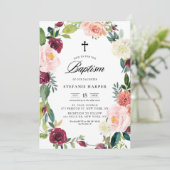 Bogundy en Blush Floral Wreath Herfst Baptisme Kaart (Staand voorkant)