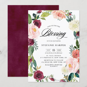 Bogundy en Blush Floral Wreath Herfst Blessing Kaart