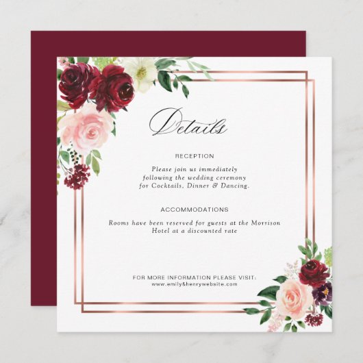 bogundy en blush trouwkaart bedankkaart (Voorkant / Achterkant)
