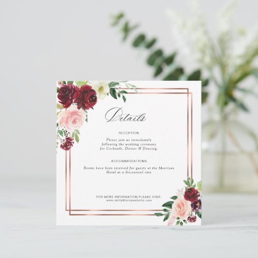 bogundy en blush trouwkaart bedankkaart (Staand voorkant)