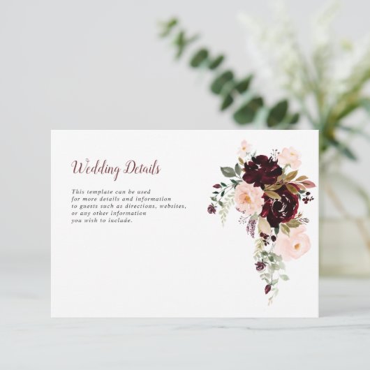 bogundy en blush trouwkaart RSVP kaartje (Staand voorkant)