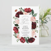 Bogundy en Blush Waterverf Floral Baby shower Kaart (Staand voorkant)