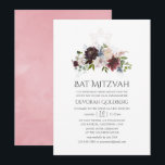 Bogundy en Blush Waterverf Floral Bat Mitzvah Kaart<br><div class="desc">Trendy bordo - marsala en blush roze bat mitzvah-uitnodiging met accenten van stoffige blauw,  jager en roos goud die zijn ontworpen om snel en gemakkelijk aan te passen aan de specificaties van uw evenement.</div>