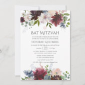 Bogundy en Blush Waterverf Floral Bat Mitzvah Kaart (Voorkant)