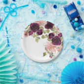 Bogundy en Blush Waterverf Floral Bouquet Papieren Bordje (Feest)