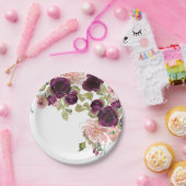 Bogundy en Blush Waterverf Floral Bouquet Papieren Bordje (Feest)