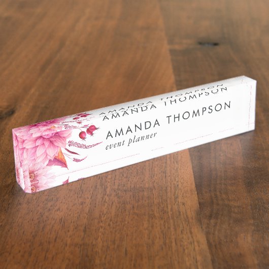 Bogundy en Blush Waterverf Floral Naambordje (Zijkant)