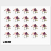 Bogundy en Blush Waterverf Floral Ronde Sticker (Vel)