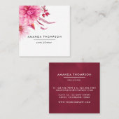 Bogundy en Blush Waterverf Floral Vierkante Visitekaartje (Voorkant / Achterkant)