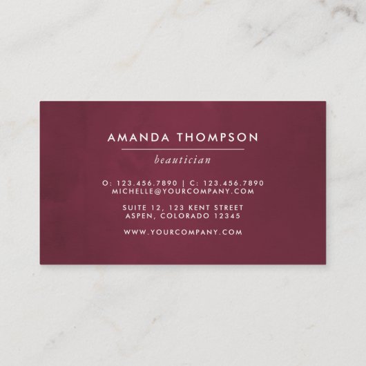 Bogundy en Blush Waterverf Floral Visitekaartje (Achterkant)