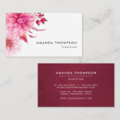 Bogundy en Blush Waterverf Floral Visitekaartje (Voorkant / Achterkant)