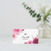 Bogundy en Blush Waterverf Floral Visitekaartje (Staand voorkant)
