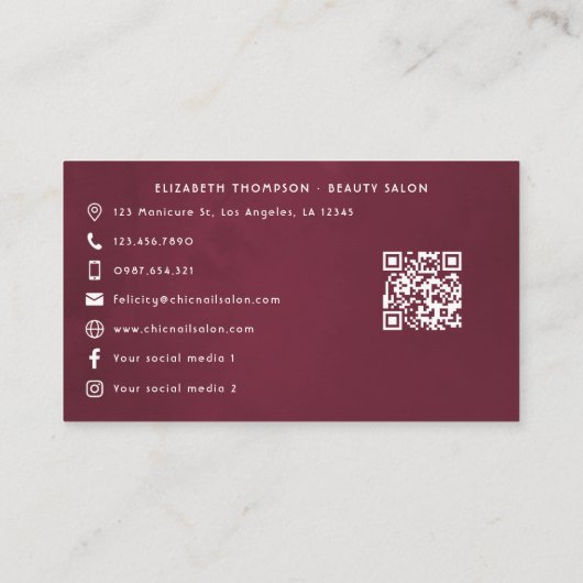 Bogundy en Blush Waterverf Floral Visitekaartje (Achterkant)