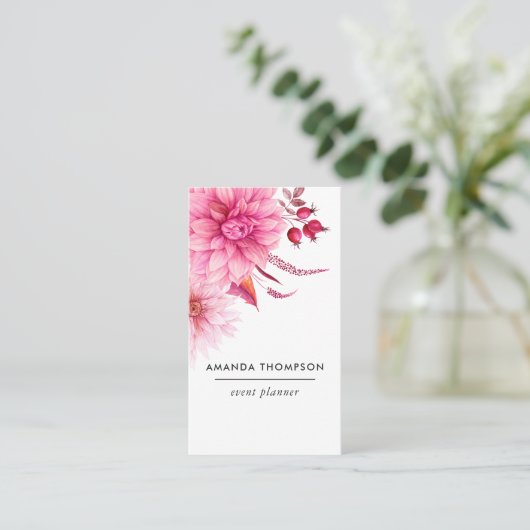 Bogundy en Blush Waterverf Floral Visitekaartje (Staand voorkant)