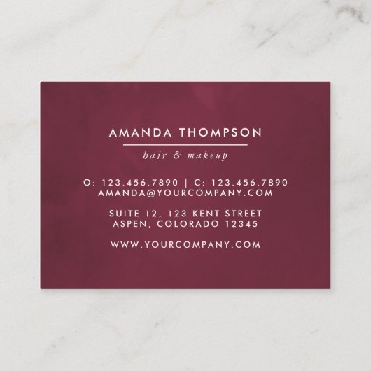 Bogundy en Blush Waterverf Floral Visitekaartje (Achterkant)