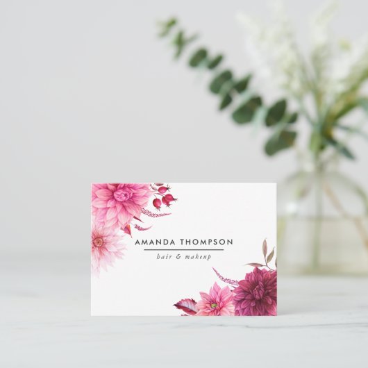 Bogundy en Blush Waterverf Floral Visitekaartje (Staand voorkant)