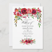 Bogundy en Blush Waterverf Floral Wedding Kaart (Voorkant)