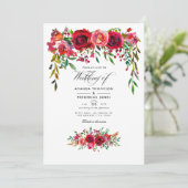 Bogundy en Blush Waterverf Floral Wedding Kaart (Staand voorkant)