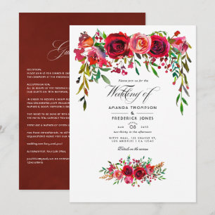 Bogundy en Blush Waterverf Floral Wedding Kaart