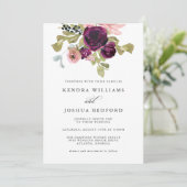 Bogundy en Blush Waterverf Floral Wedding Kaart (Staand voorkant)