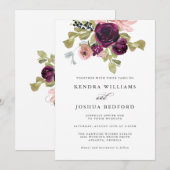 Bogundy en Blush Waterverf Floral Wedding Kaart (Voorkant / Achterkant)