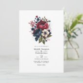 Bogundy en Floral Wedding QR Code Kaart (Staand voorkant)