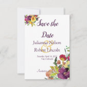 Bogundy en gele waterverf floral save the dat kaart (Voorkant)