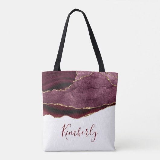 bogundy en goudmakerij gepersonaliseerde naam canv tote bag (Achterkant)