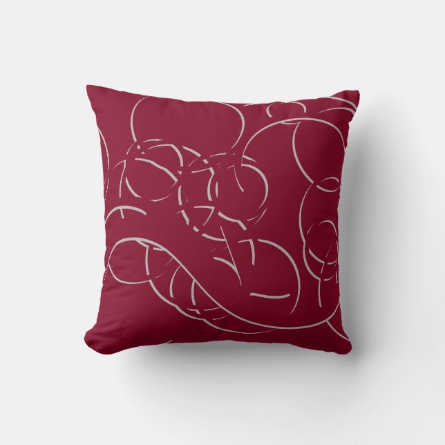 Bogundy en Gray Modern Elegant Abstract Swirls Kussen (Voorkant)