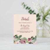 Bogundy en Peach Floral Waterverf Enclosure Informatiekaartje (Staand voorkant)