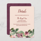 Bogundy en Peach Floral Waterverf Enclosure Informatiekaartje (Voorkant / Achterkant)