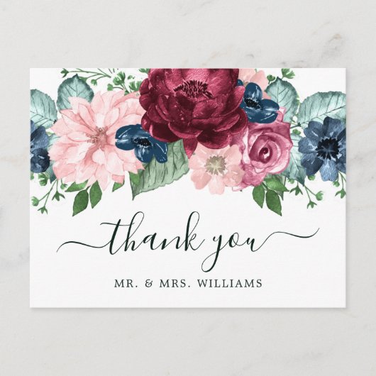 Bogundy en Peach Water Color Floral Aankondigingskaart (Voorkant)