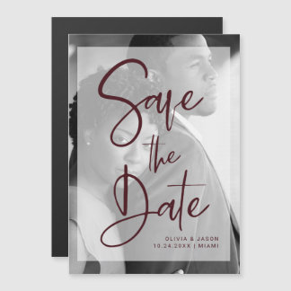 Bogundy en White Overlay | De foto bewaart de Datu Magnetische Uitnodiging