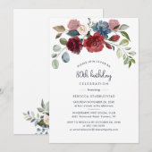 Bogundy Floral 80th Birthday Botanical Kaart (Voorkant / Achterkant)