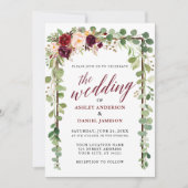 Bogundy Floral Botanical Calligraphy Wedding Kaart (Voorkant)