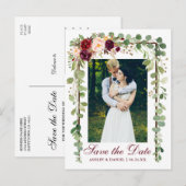 Bogundy Floral Botanical Green redt de datum Aankondigingskaart (Voorkant / Achterkant)