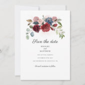 Bogundy Floral Botanical Modern redt de datum Save The Date (Voorkant)