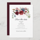 Bogundy Floral Botanical Modern redt de datum Save The Date (Voorkant / Achterkant)