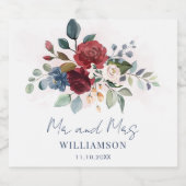 Bogundy Floral Botanical Script Weddenschap Sparkling Wijnetiket (Enkel label)