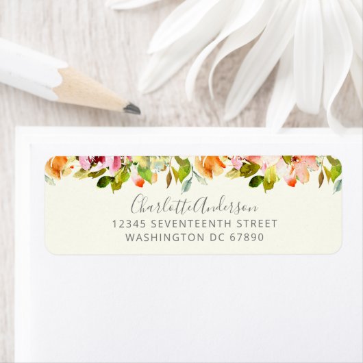 Bogundy Floral Botanical Waterverf Adres Etiket (Insitu)