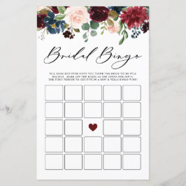 Bogundy Floral Bridal Bingo Vrijgezellenfeest Game