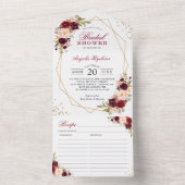 Bogundy Floral Geometric Vrijgezellenfeest Recipe All In One Uitnodiging (Binnen)
