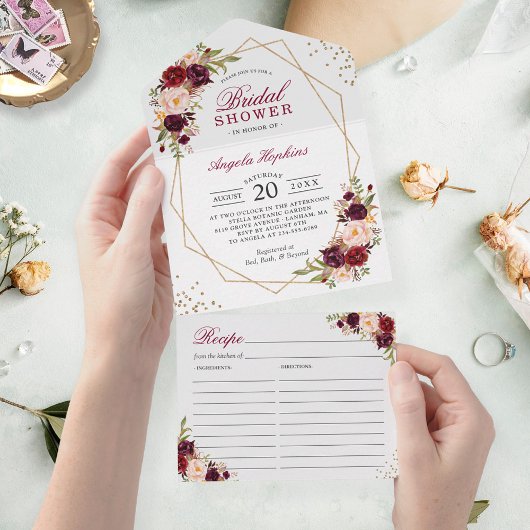 Bogundy Floral Geometric Vrijgezellenfeest Recipe All In One Uitnodiging
