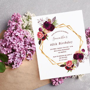 Bogundy floral gold geo white